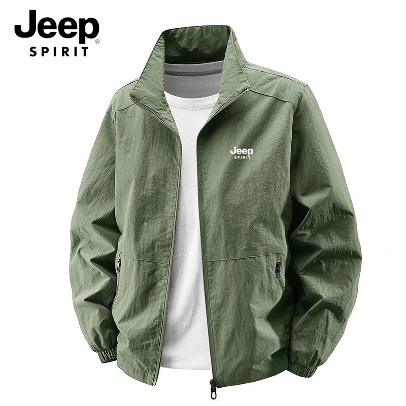 JEEPSPIRIT夹克外套春秋季休闲大码宽松男大码立领户外薄款冲锋衣