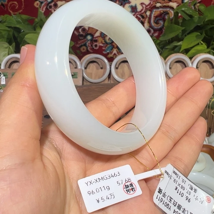 和田玉手镯未镶嵌新疆羊脂级白玉白细油润端庄气质款轮胎57圈