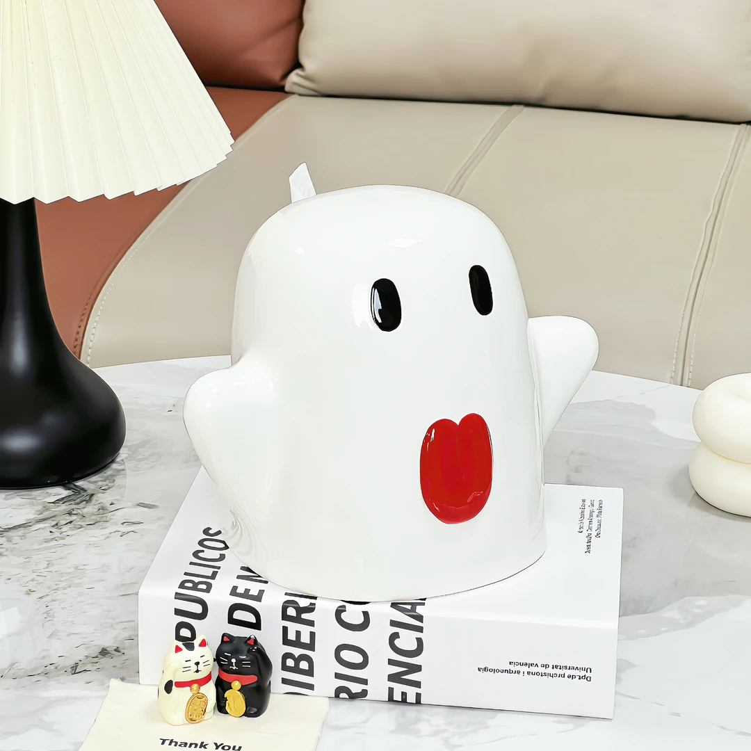 创意可爱鬼陶瓷纸巾盒家用客厅高颜值装饰摆件卡通餐巾纸盒抽纸盒