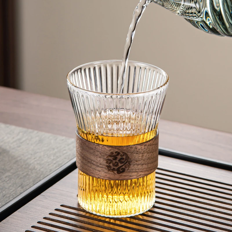 简约玻璃竖纹耐热日式防烫茶杯单个透明玻璃家用喝水杯单人喝茶杯