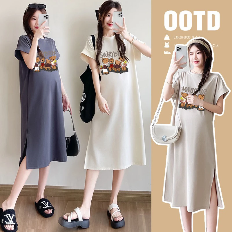 趣味熊#孕妇夏季连衣裙宽松短袖薄款显瘦小个子连衣裙