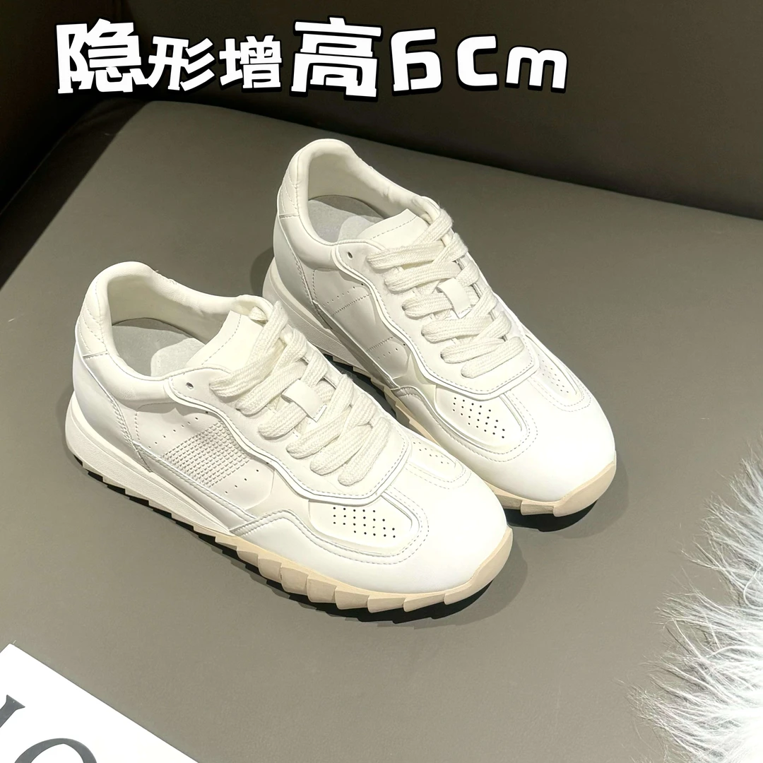 【内增高6厘米】真皮版~透气厚底德训鞋女春夏系带休闲小白鞋阿甘鞋