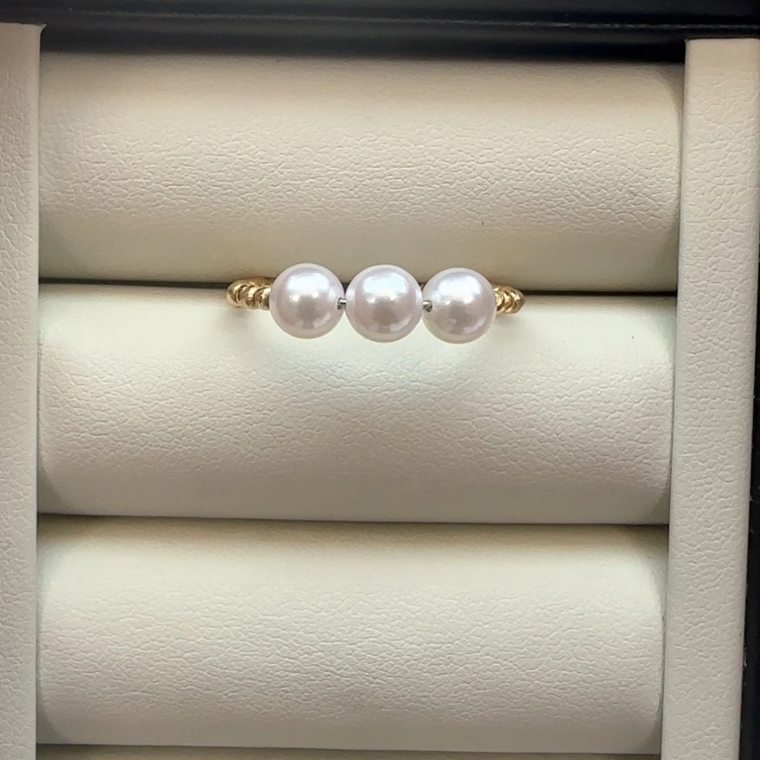 海水珍珠戒指18K金镶嵌5.5-6mm