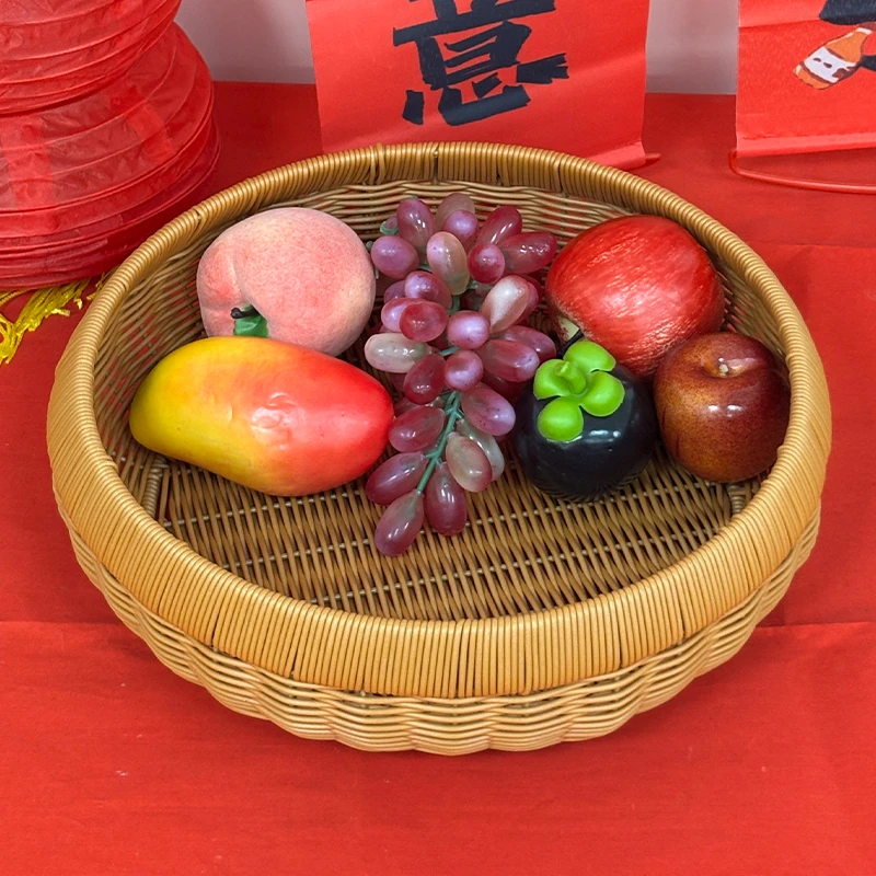 Q33中式水果篮菜篮30晒筐手工编织露营户外置物镂空晒筐30*30*7