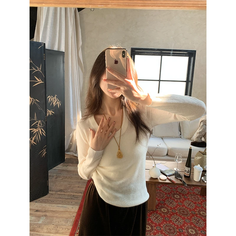 芝芝【胶囊打底】秋冬女软糯糯4色100羊毛圆领亲肤保暖打底衫