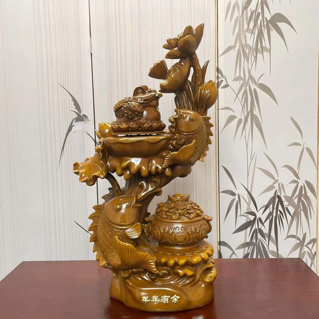 （年年有余）中式玄关摆件年年有余蟾蜍如鱼得水FM(长24宽15高45CM)