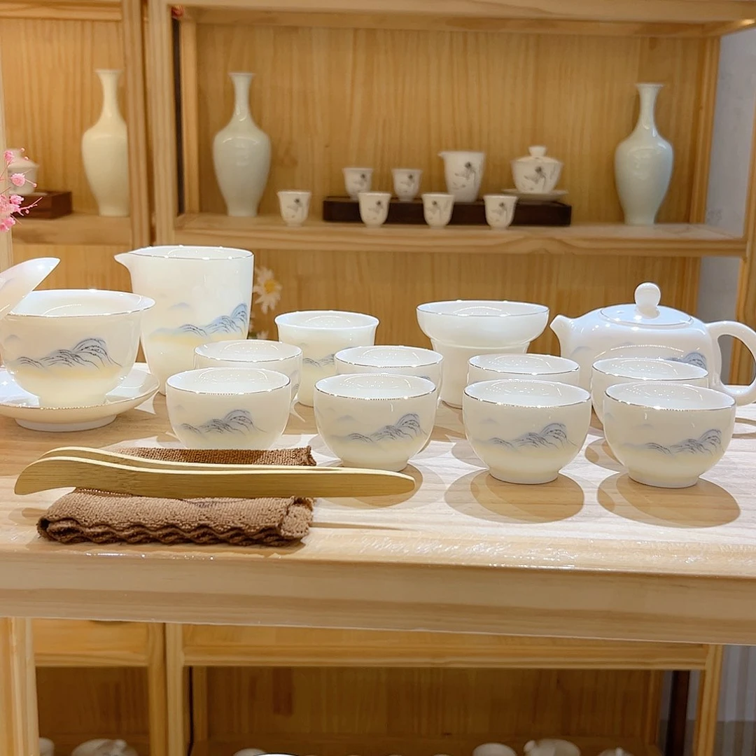 【御瓷斋】羊脂玉瓷江山如画套装16头