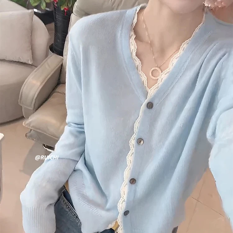 温柔氛围感女神必备~蕾丝针织小开衫外搭2025新款慵懒内搭打底衫