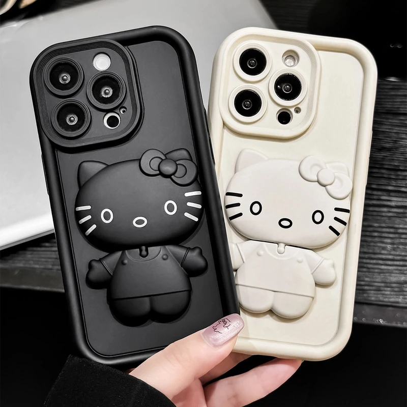 凯蒂猫旋转镜子支架手机壳适用苹果15手机壳iPhone13华为小米vivo