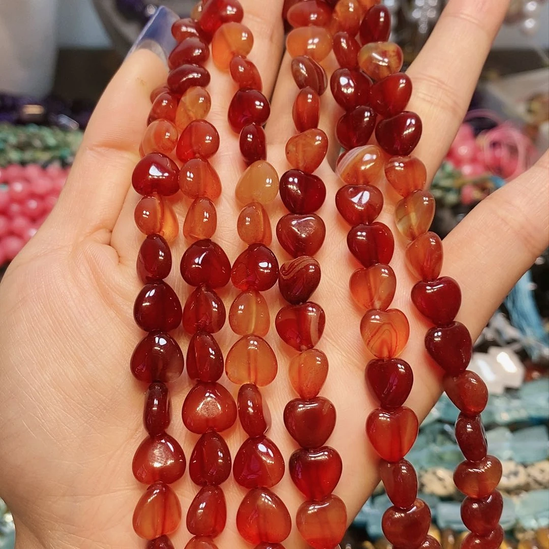 玛瑙/玉髓散珠天然红玛瑙爱心10mm一条