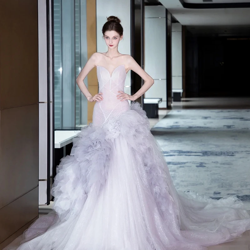 【真爱婚纱-鱼尾】烟云紫-高级梦幻鱼尾 气质小众鱼尾 小拖尾鱼尾