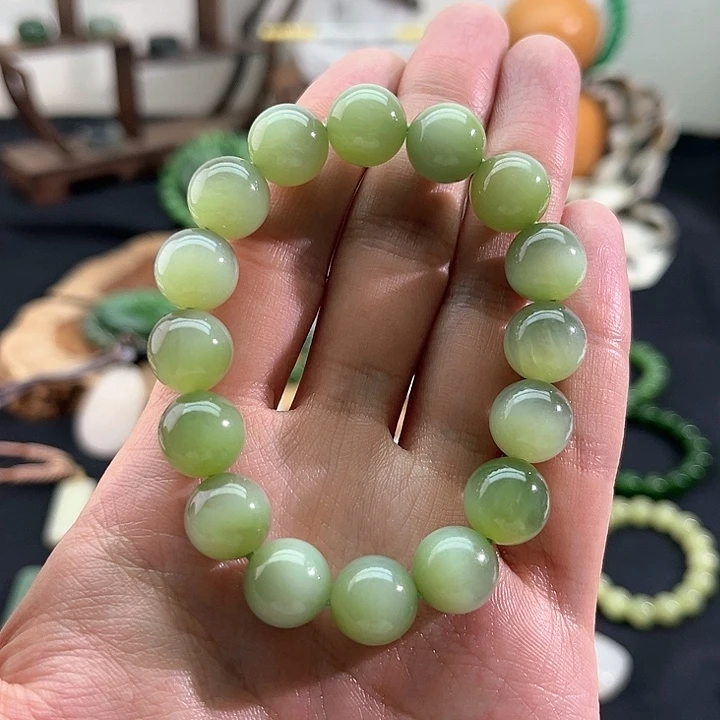 和田玉颈饰未镶嵌碧玉-白猫-12mm手串