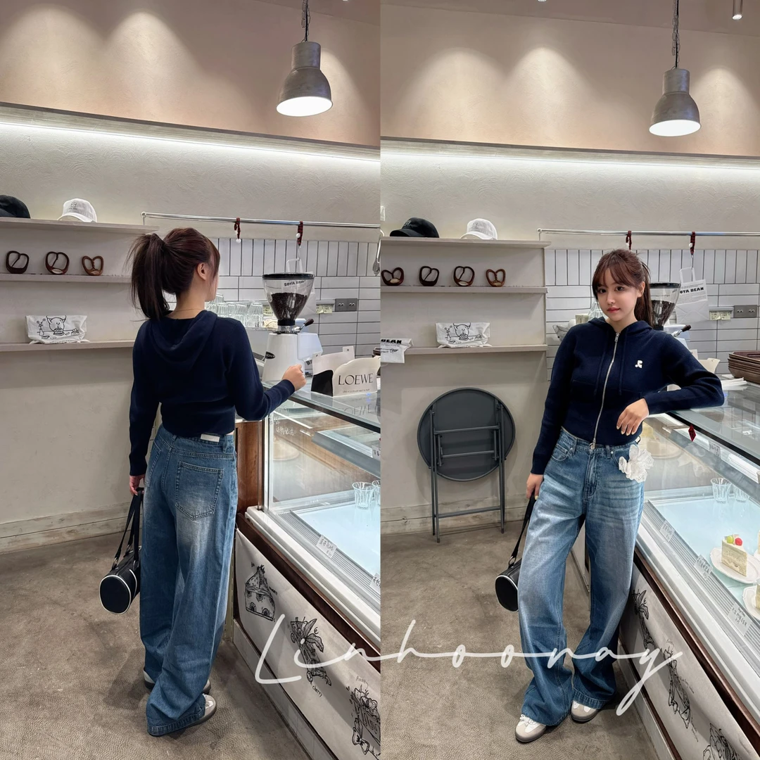 【sKycaptianLow class*韩购原版开发阔腿春夏款白标牛仔裤KK901新