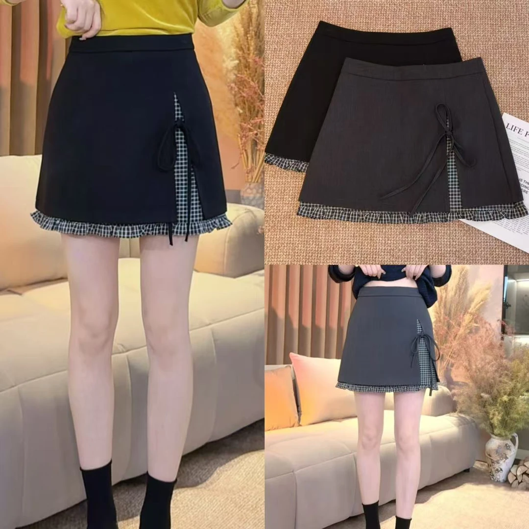 SS.studio/双双：“千鸟格”女装显瘦时尚百搭不规则A字拼接秋季半裙