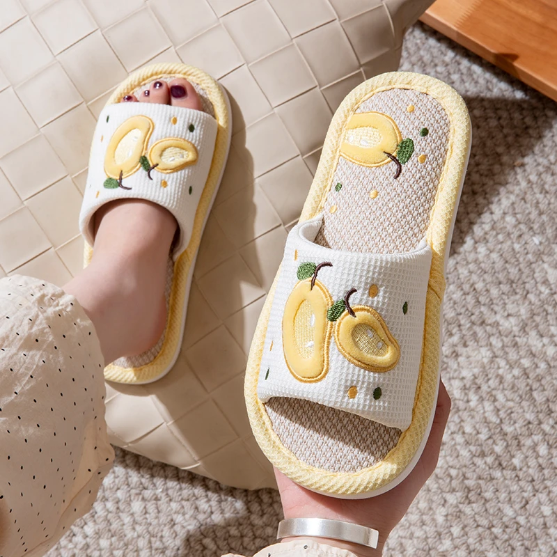 【芒果亚麻拖鞋】新款2025春秋女士家居用室内防滑厚底地板棉麻女