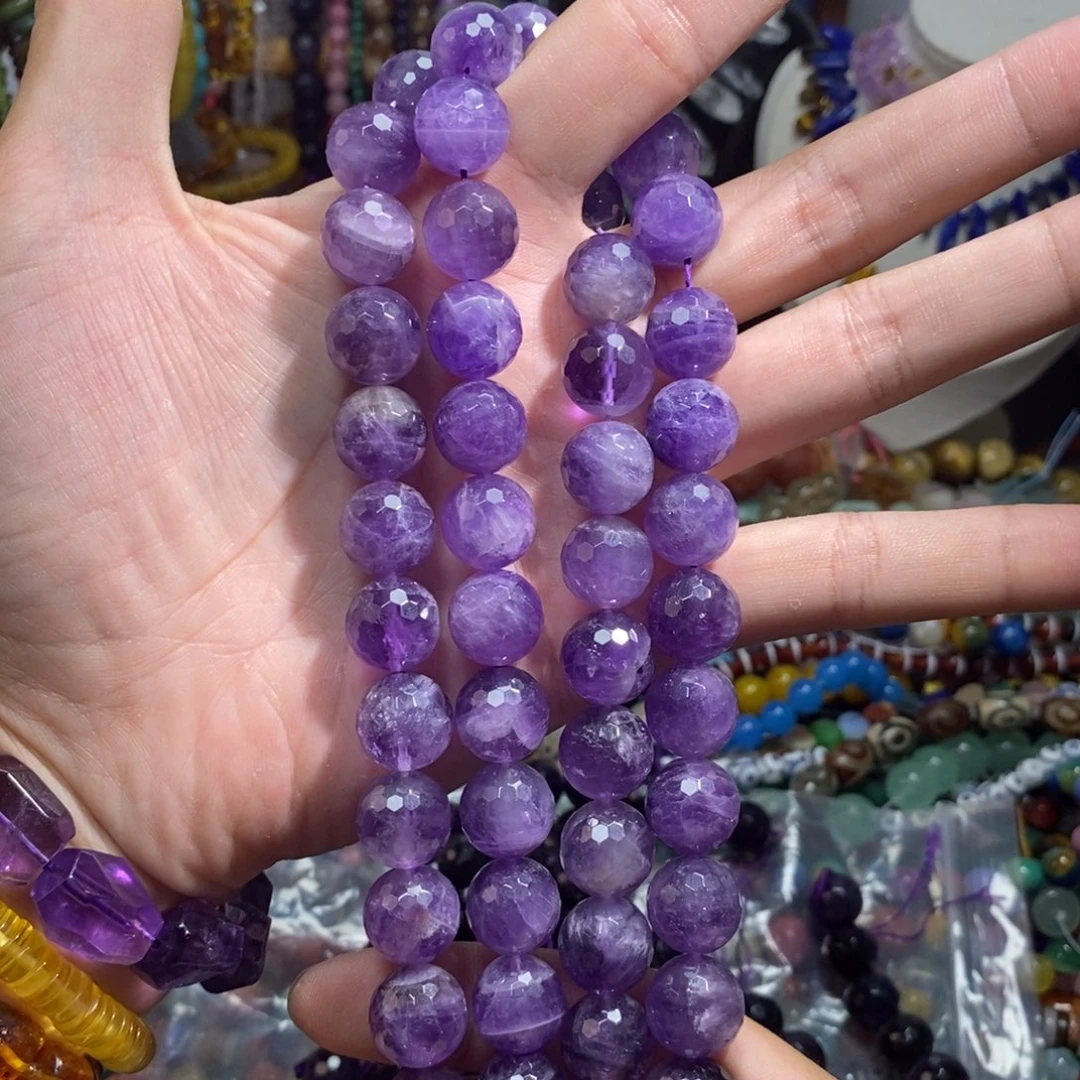 未镶嵌，天然紫水晶切面14mm，石英质玉