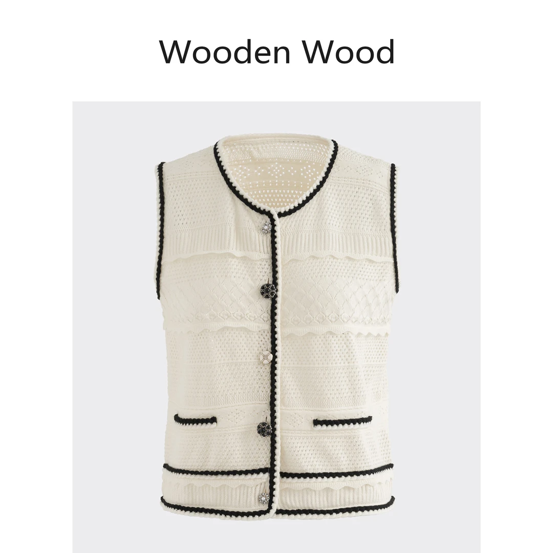 Wooden Wood“拥抱夏风”高端设计感撞色百搭法式镶边马甲P25284