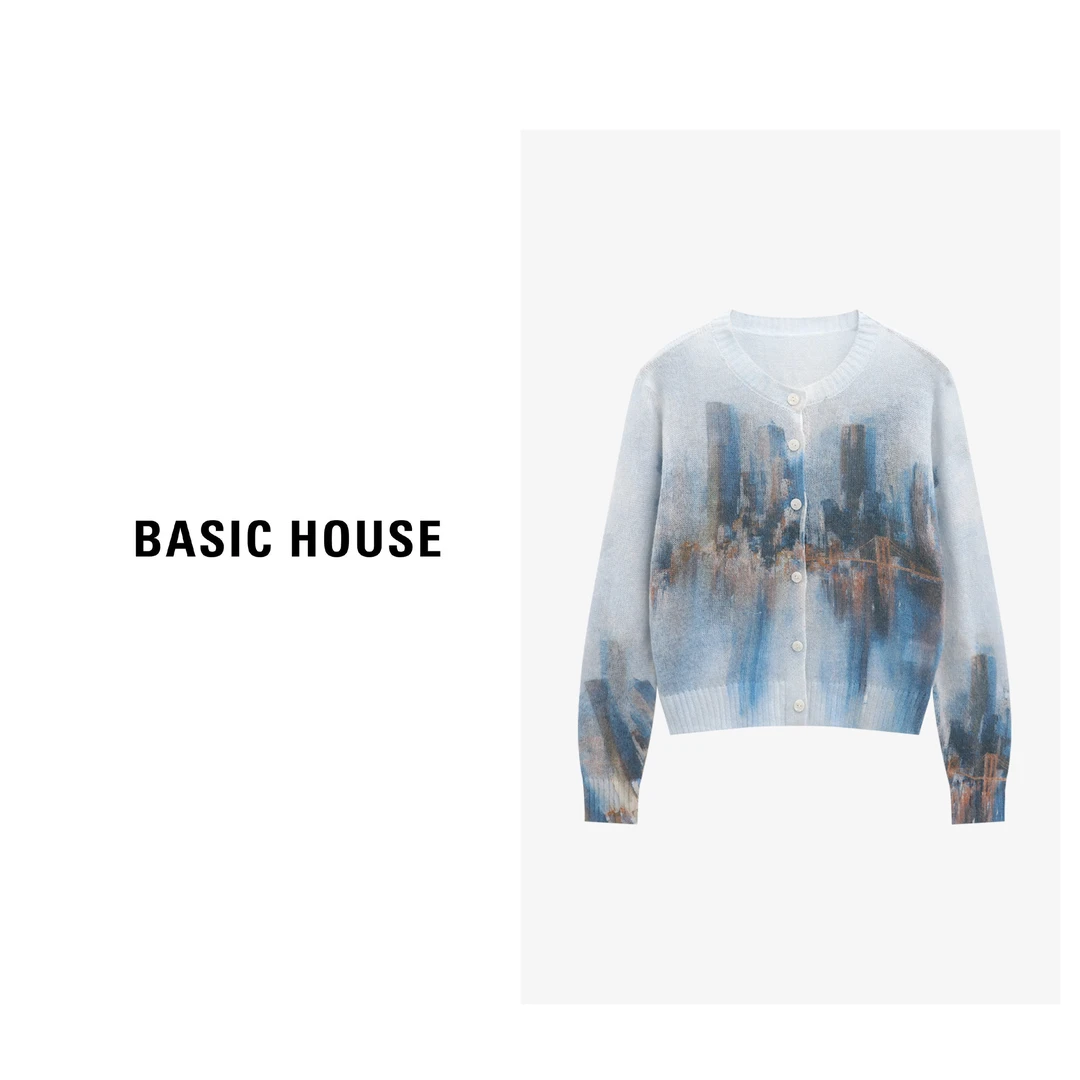 Basic House/百家好秋季新款渲染艺术画设计款针织衫-B0625B5JDN2