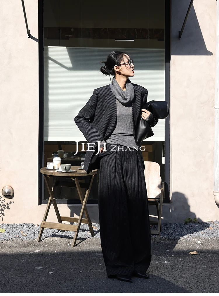 【JIEJI ZHANG】羊毛高级定制秋冬时尚百搭条纹套装351390/351392