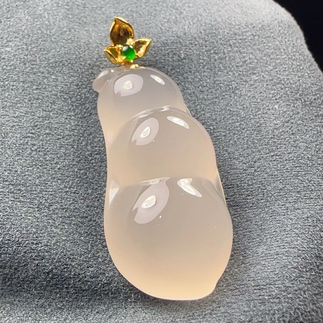玛瑙/玉髓18K金镶嵌高冰大福豆