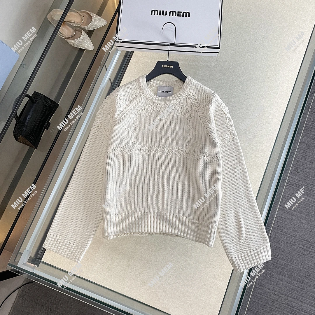 MIUMEM休闲显瘦时髦洋气百搭质感圆领条纹套头针织上衣DY6280