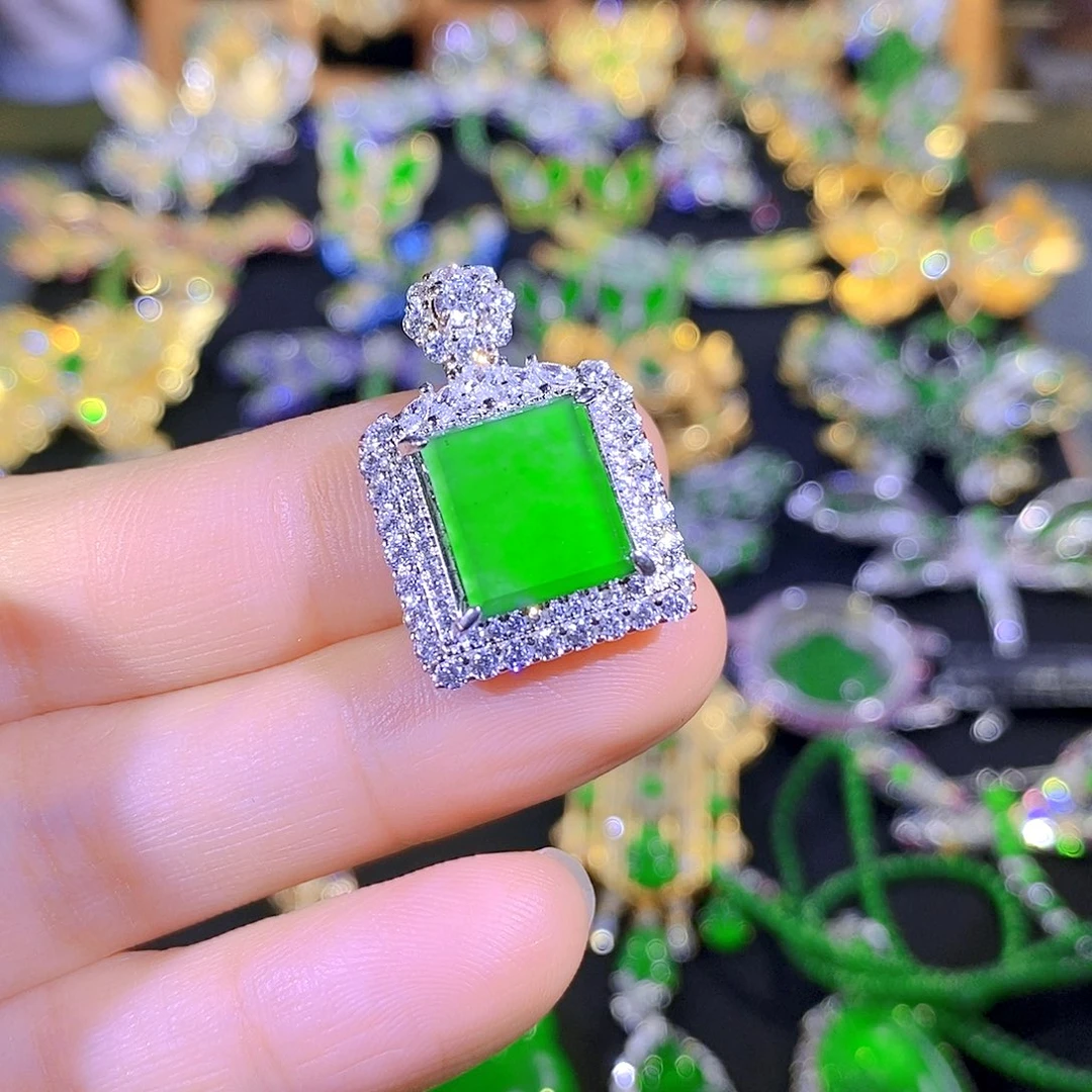 吊坠(不含链)银S925镶嵌翡翠