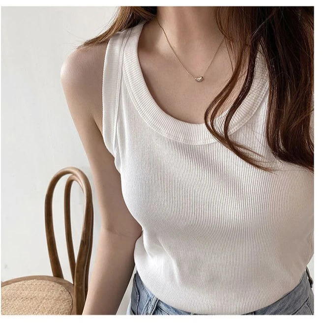 023X【春夏新款】时尚白色U领吊带背心弹力内搭打底衣
