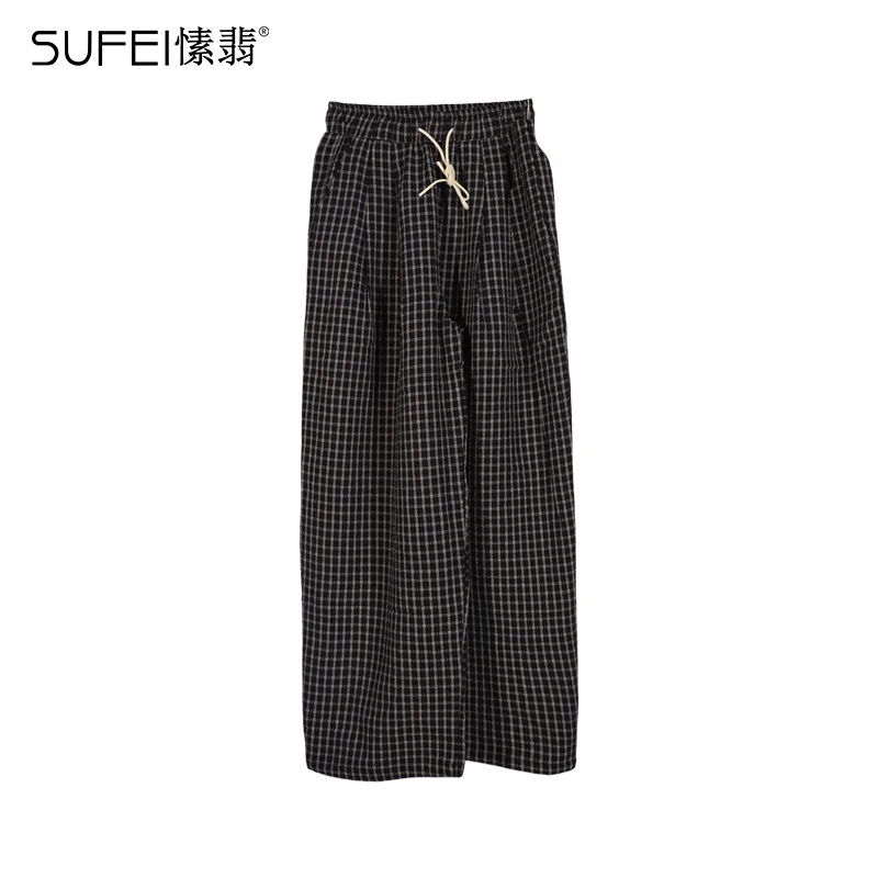 SUFEI/愫翡S52XX0662A 夏季新款简约格子抽绳休闲裤 0662