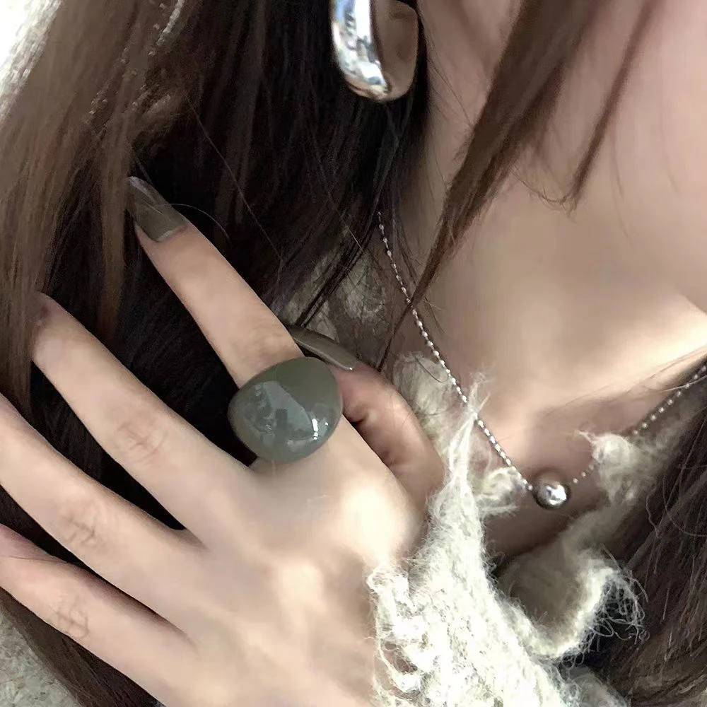 非金属树脂戒指 高级树脂戒指复古简约女小众食指戒时尚透明指环
