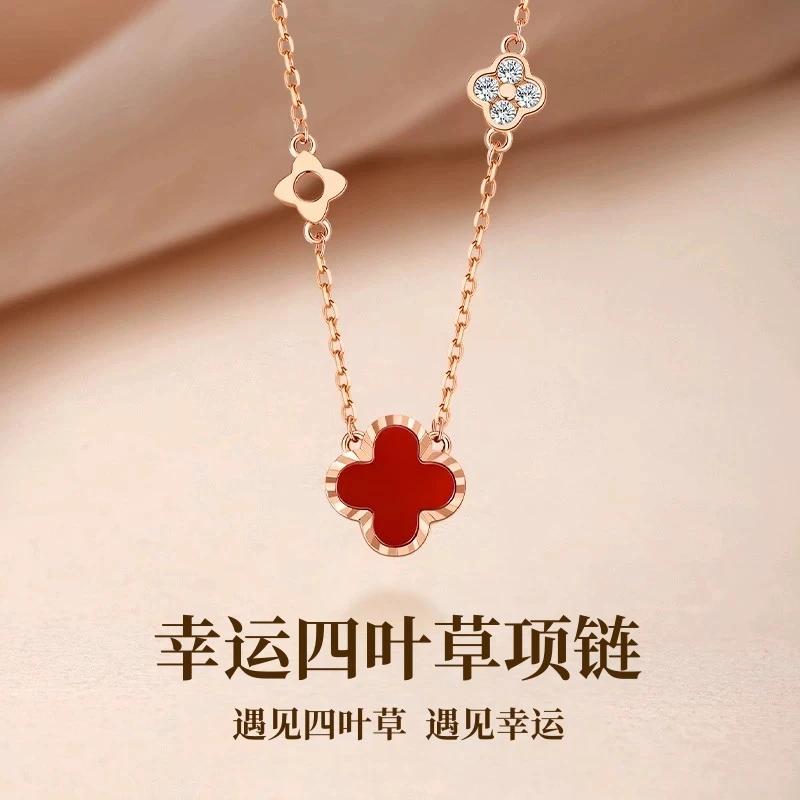 坠链均足银 999纯银心愿四叶草项链女款轻奢时尚锁骨链生日礼物