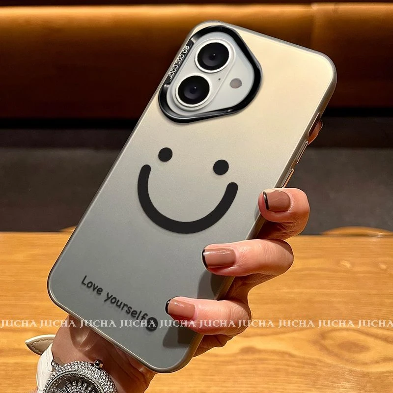 磨砂笑脸适用苹果16pro手机壳高级感女小米新款荣耀小众红米华为