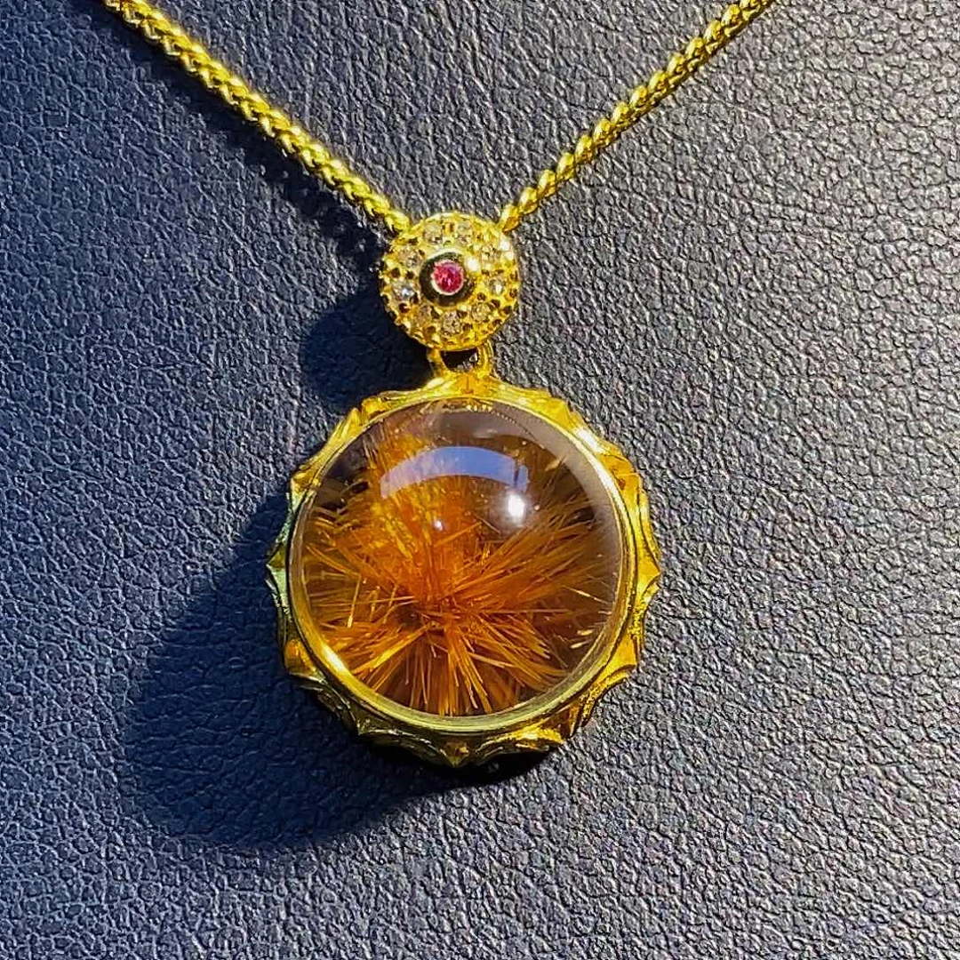 颈饰银S925镶嵌水晶天然钛晶花单珠吊坠