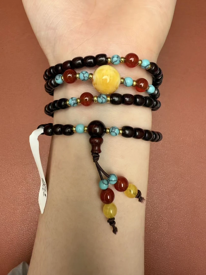 szh0885-小叶紫檀双圈+南红隔珠+礼盒