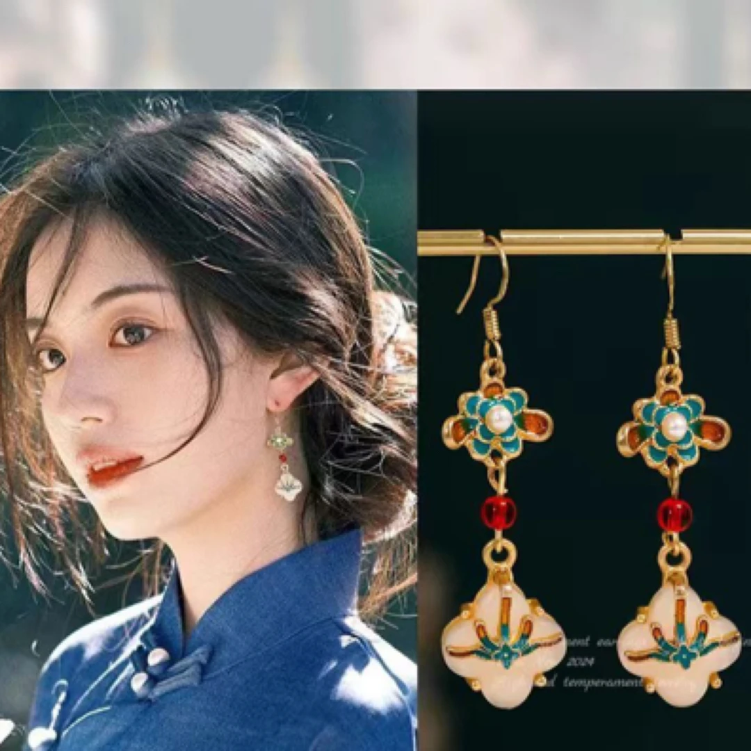 铜合金合成锆石耳饰 国风流苏耳环2025中式气质古风耳钉汉服旗袍