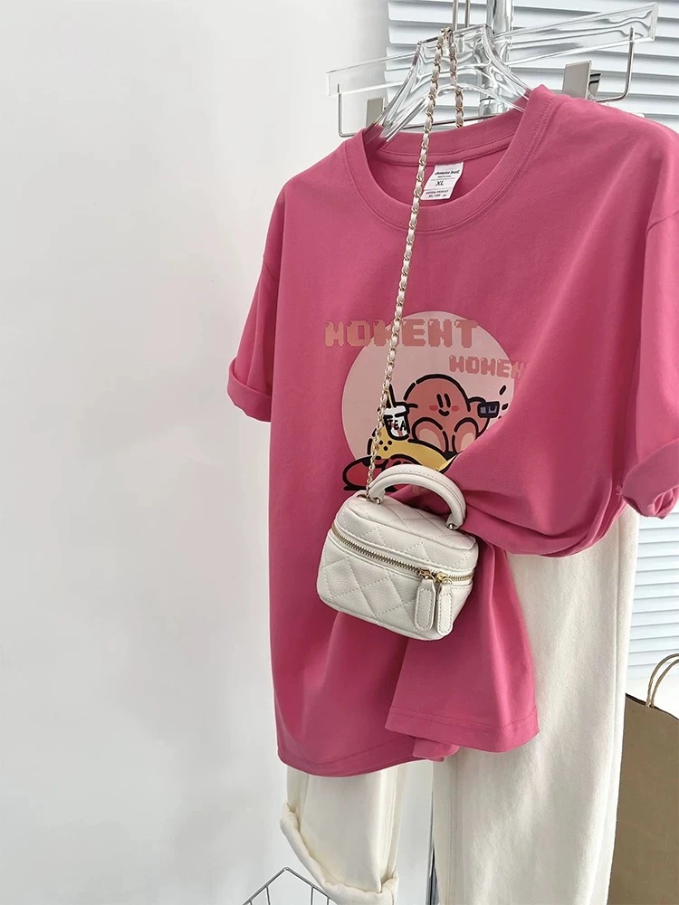 玫红92棉短袖T恤女2025新款夏季小众减龄宽松显瘦圆领半袖上衣ins