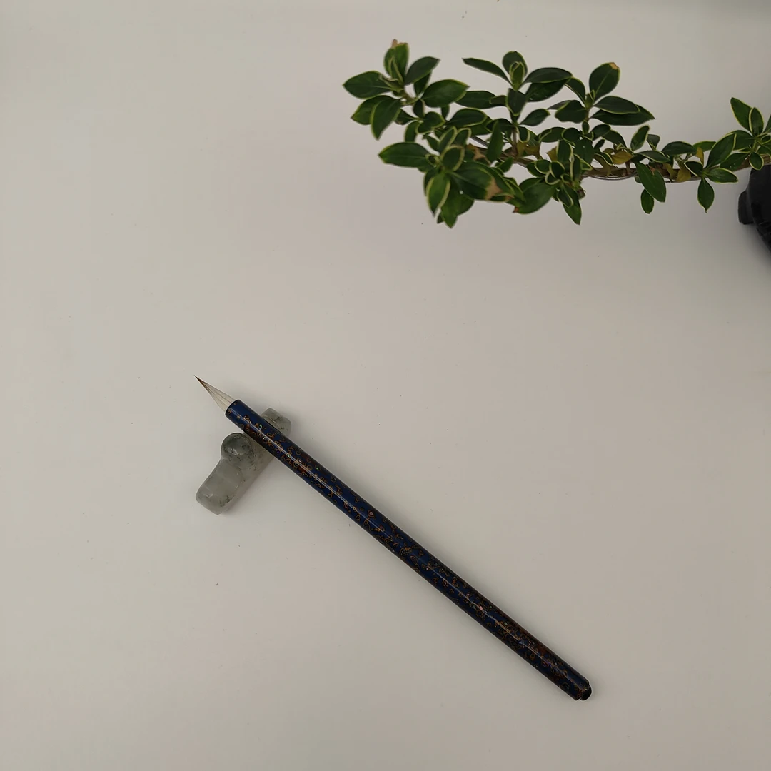 《蓝金色全杆大漆高奢款配大漆珠》非遗大漆螺钿毛笔出锋2.2口径0.7