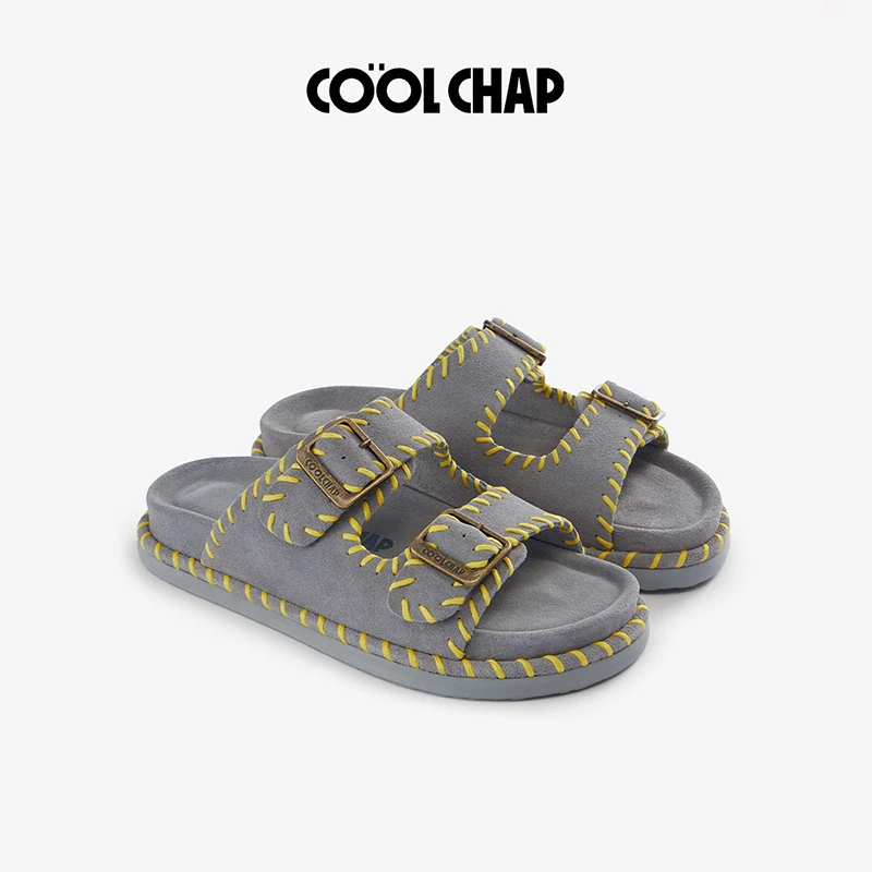 Coolchap琥珀流光进口牛皮休闲手工软底增高露趾勃肯鞋CCF1112