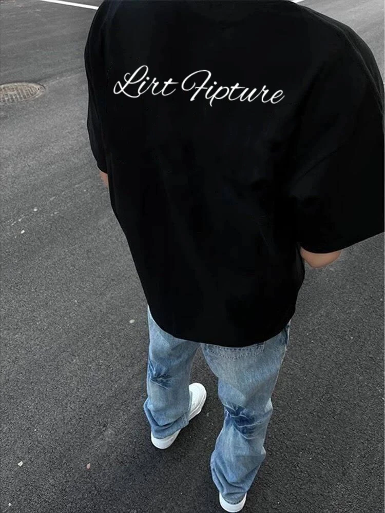 100%纯棉重磅夏季t恤圆领纯棉英文印花新款T恤短袖百搭半袖宽松