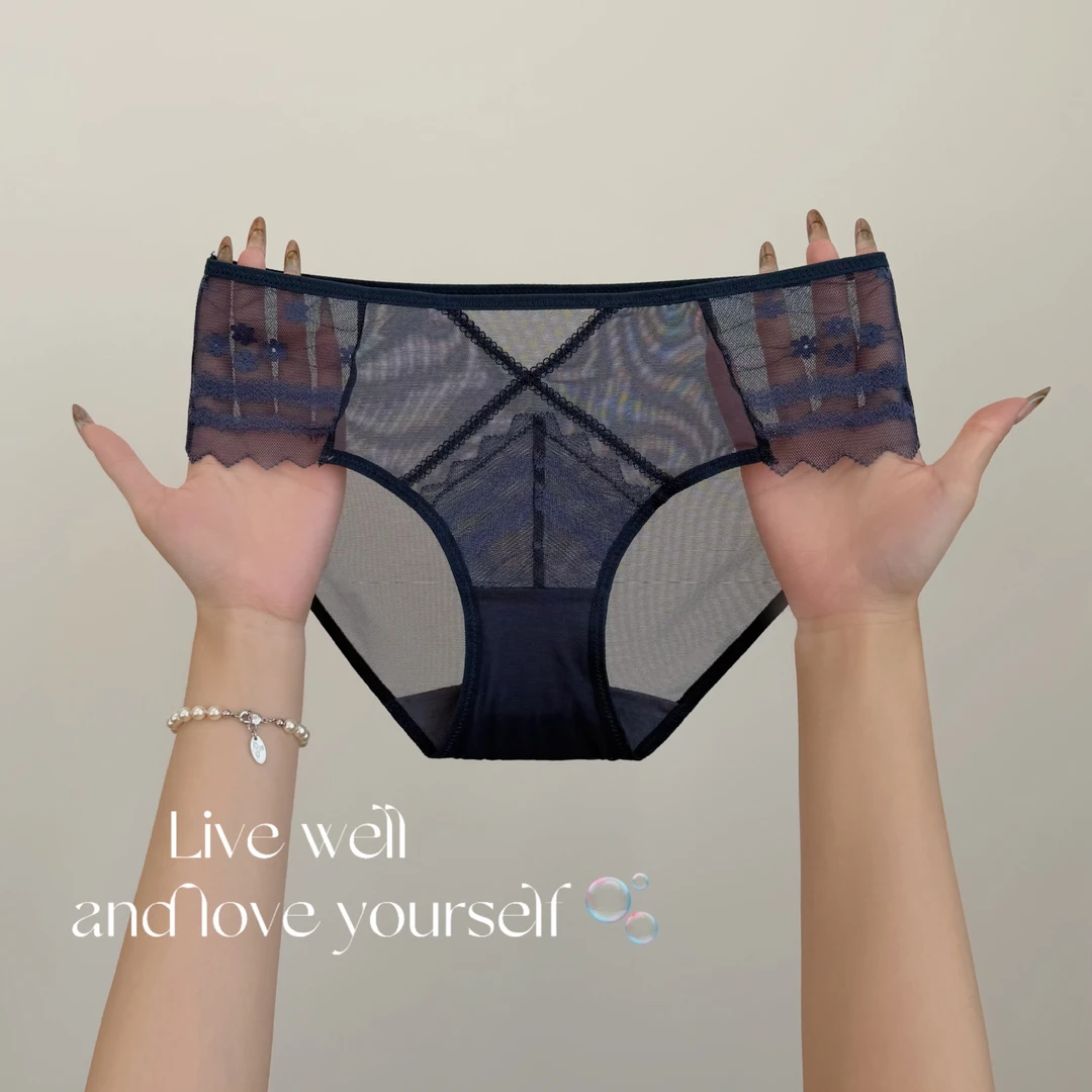 一枕秋风~ 性感纯欲风蕾丝内裤女简约舒适透明诱惑包臀网纱三角裤