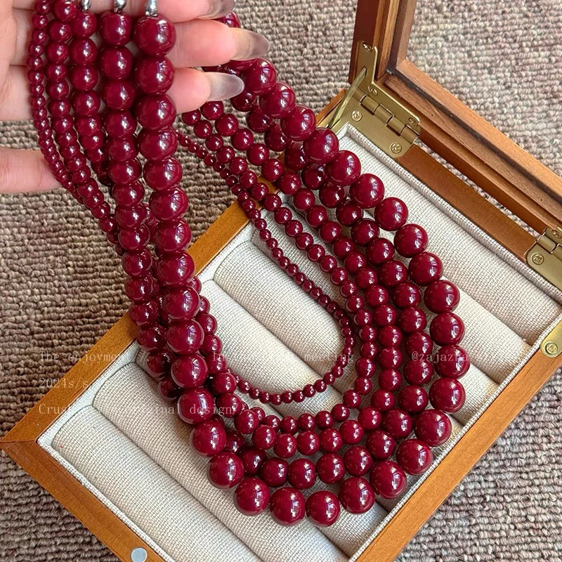 坠链均925银 【红豆串珠】安可拉红新年简约复古气质颈链05586