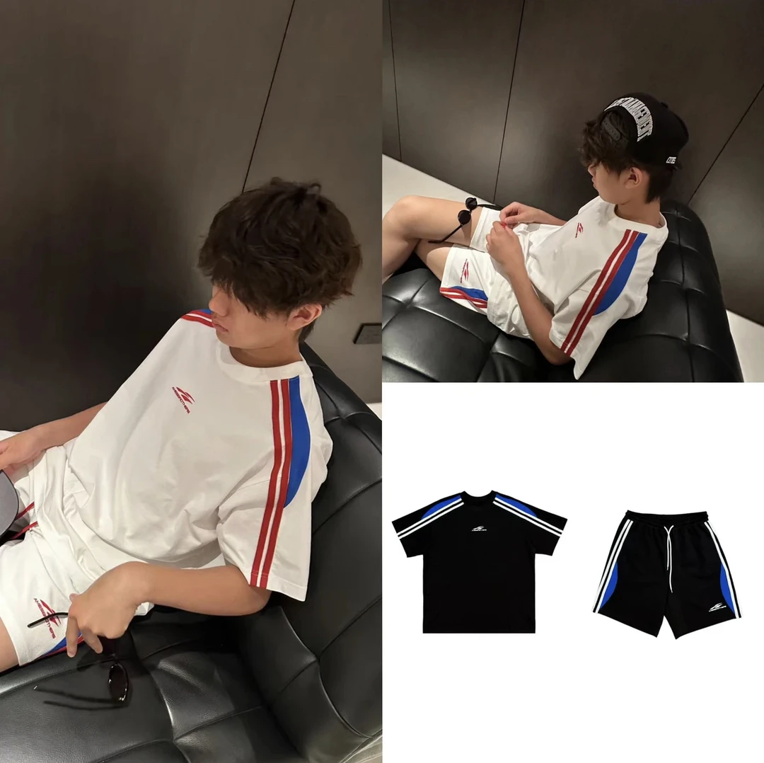 【子政同款】黑白两色侧织带红色小字母logo冰皮爽滑休闲套装夏 199