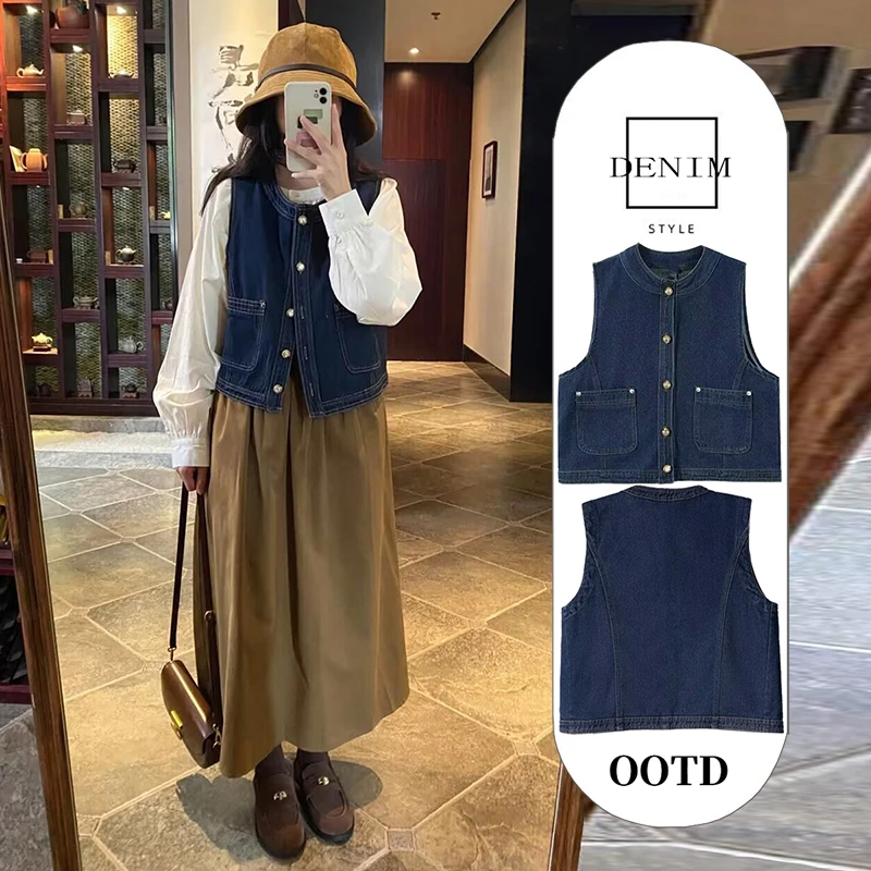 日系复古牛仔马甲女春夏季新款小个子设计感叠穿无袖背心马夹上衣