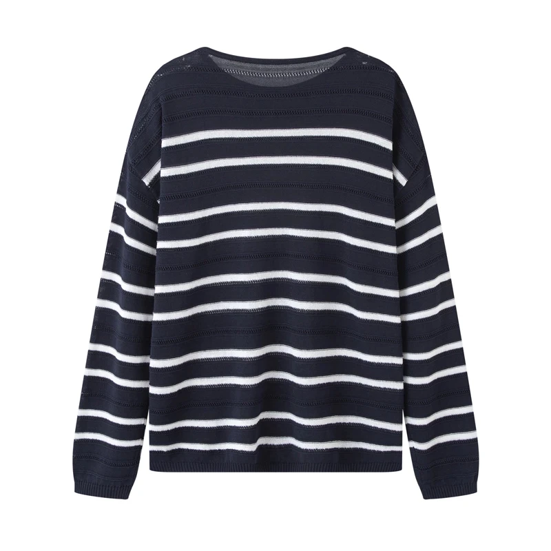 MM商场同款2025秋新款空气感罩衫镂空藏青色针织衫女上衣3021