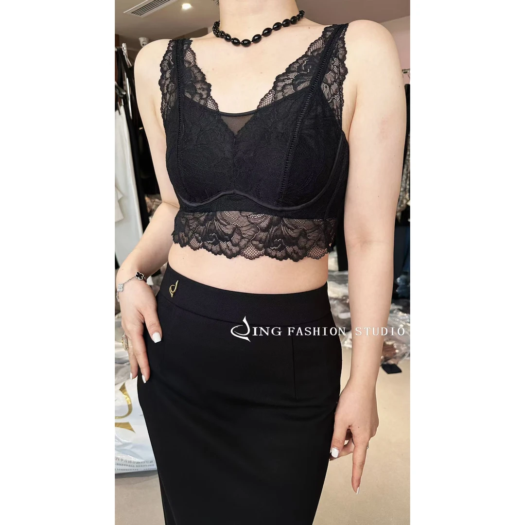 《自信放光芒》JING时尚250015美背拼蕾丝吊带肤感连体三角杯美背