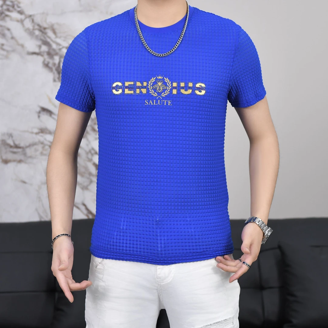 浩哥欧货轻奢圆领上衣百搭男士时尚休闲短袖薄款网红男款修身泡泡