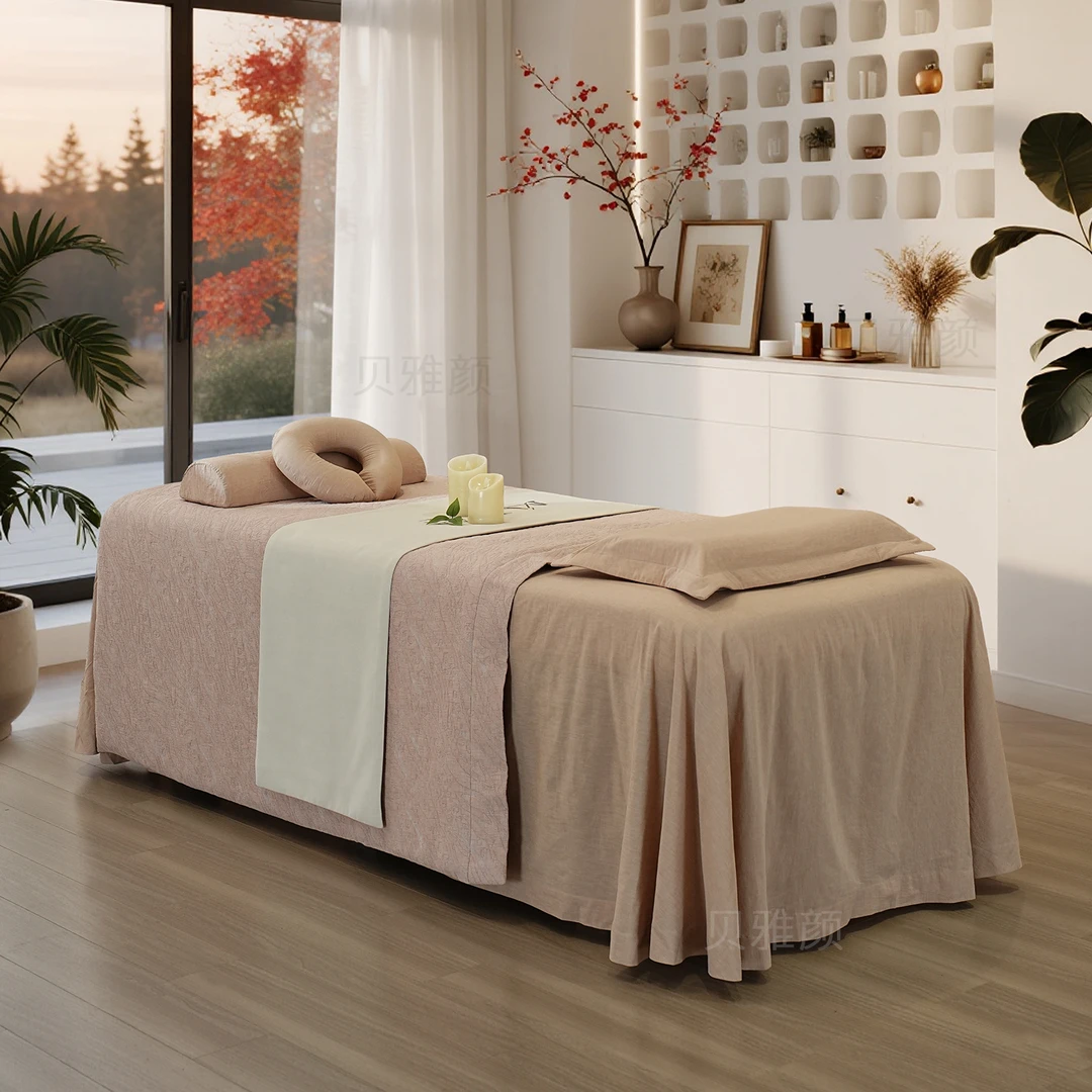 贝雅颜美容床罩四件套秋冬新款高端疗愈SPA按摩推拿床套 纯棉提花