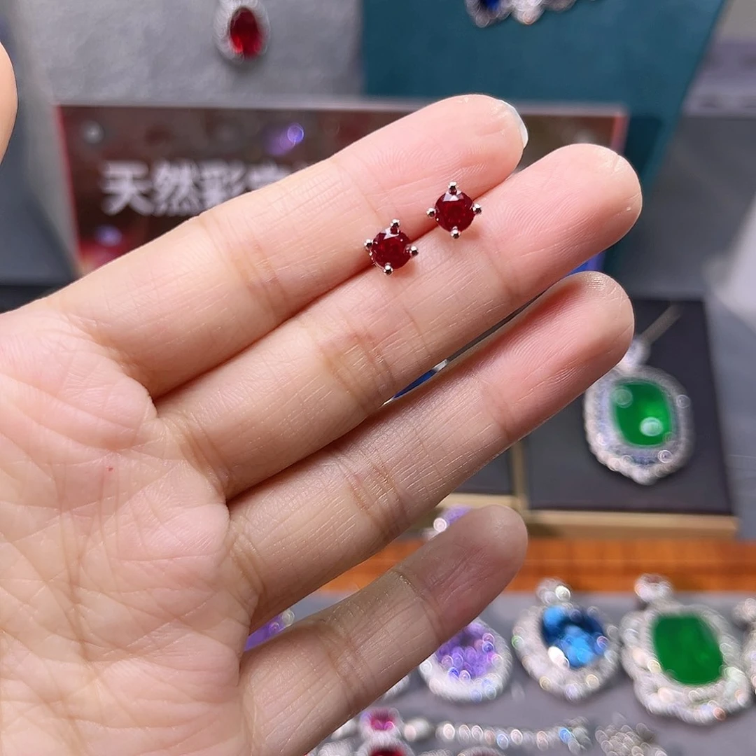 银S925镶嵌耳饰红宝石w 2