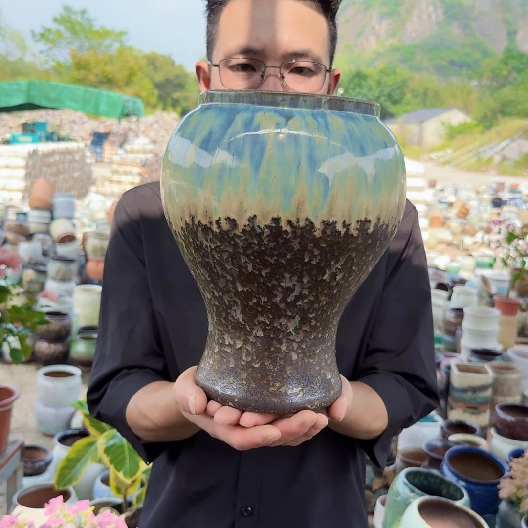 紫砂花盆口16高27（一个美人鱼姹寂黑色