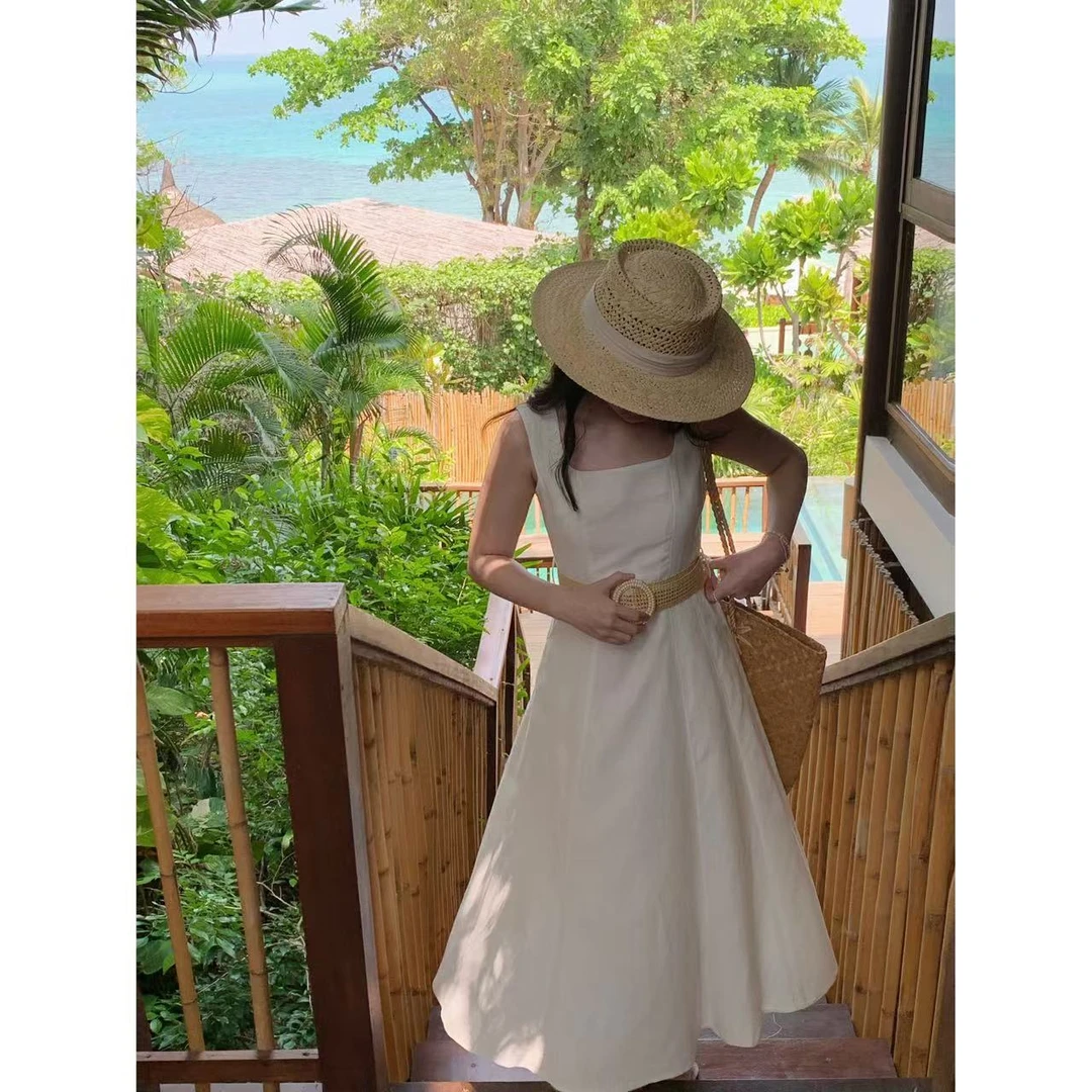 LaceyToDitto 2025 4/13【风铃白】白色气质极简亚麻连衣裙