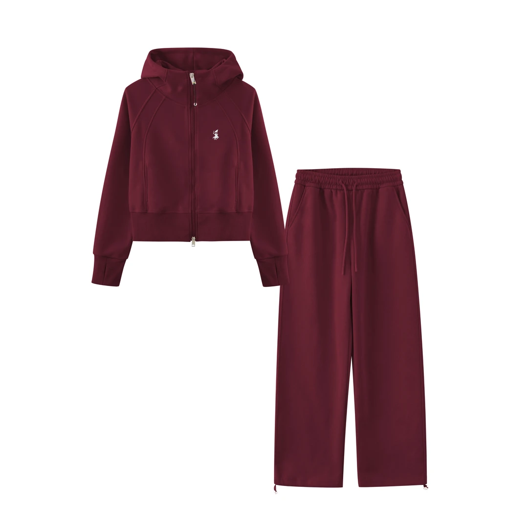 POLO Gwon/秋季新品休闲潮美显瘦连帽拉链衫阔腿裤女士套装ZS076